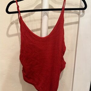 AERIE Scoop Back Red Crinkled Textured Swimsuit